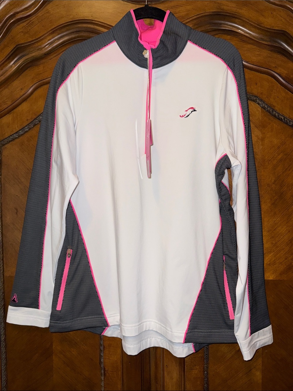 Antigua White, Gray & Pink Quarter-Zip Athletic Pullover
